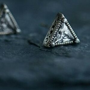 NEW Unisex 925 Sterling Silver Simulated Diamond‎ Triangle Stud Earrings